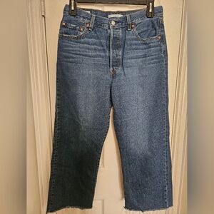 Levis Ribcage Straight Ankle Woman's Raw Edge Jeans Super High Rise 32x27